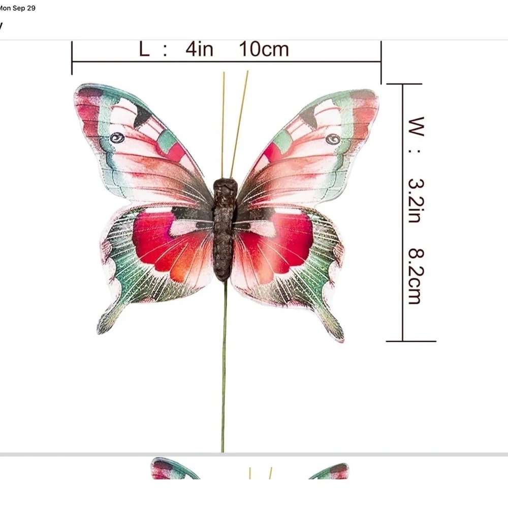 NWT YCHTEWY- 3D Paper Butterfly Pick Party Decoration Set with Wire, Set of 10